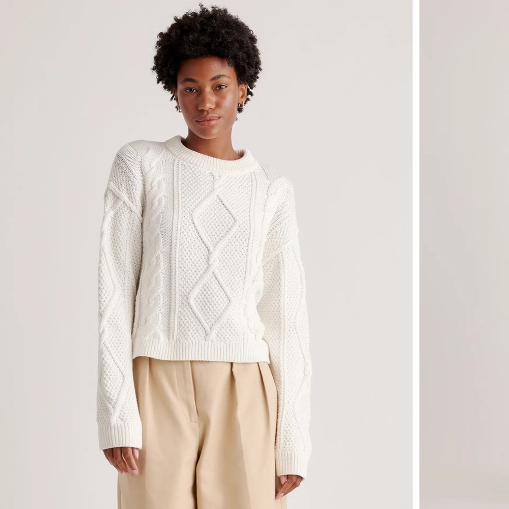 Quince Organic Cotton Cropped Cable Crew Sweater